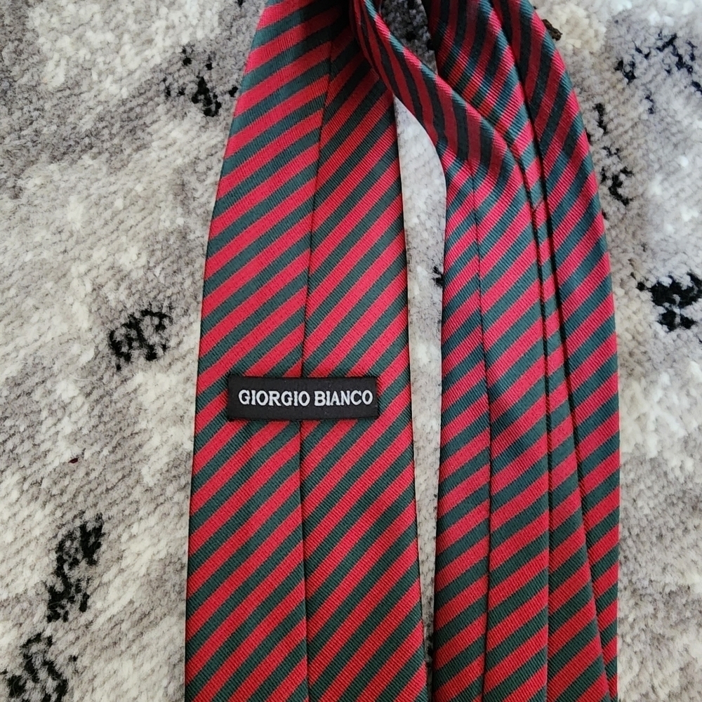 A - Giorgio Bianco Red and Forest Green Striped Tie